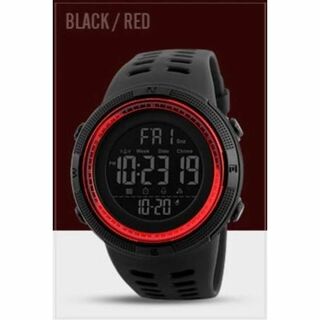 SKMEI 1251 デジタルスポーツウォッチ（ブラック・レッド）(腕時計)