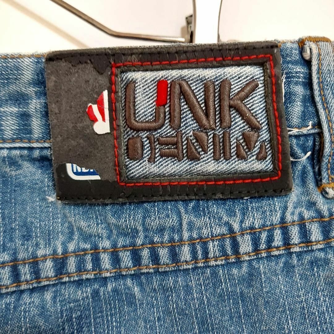 W34 00s UNK NBA ナゲッツ 極太バギーワッペンデニムボトム 青-