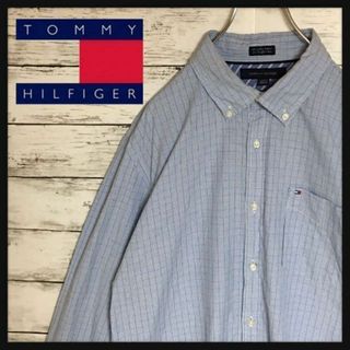 トミーヒルフィガー(TOMMY HILFIGER)の【爽やか青チェック】トミーヒルフィガー☆長袖チェックシャツ　サイズL D79(シャツ)