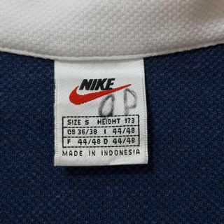 NIKE ナイキ 白タグ ビッグロゴ刺繍 半袖トラックジャケット ネイビー 白-
