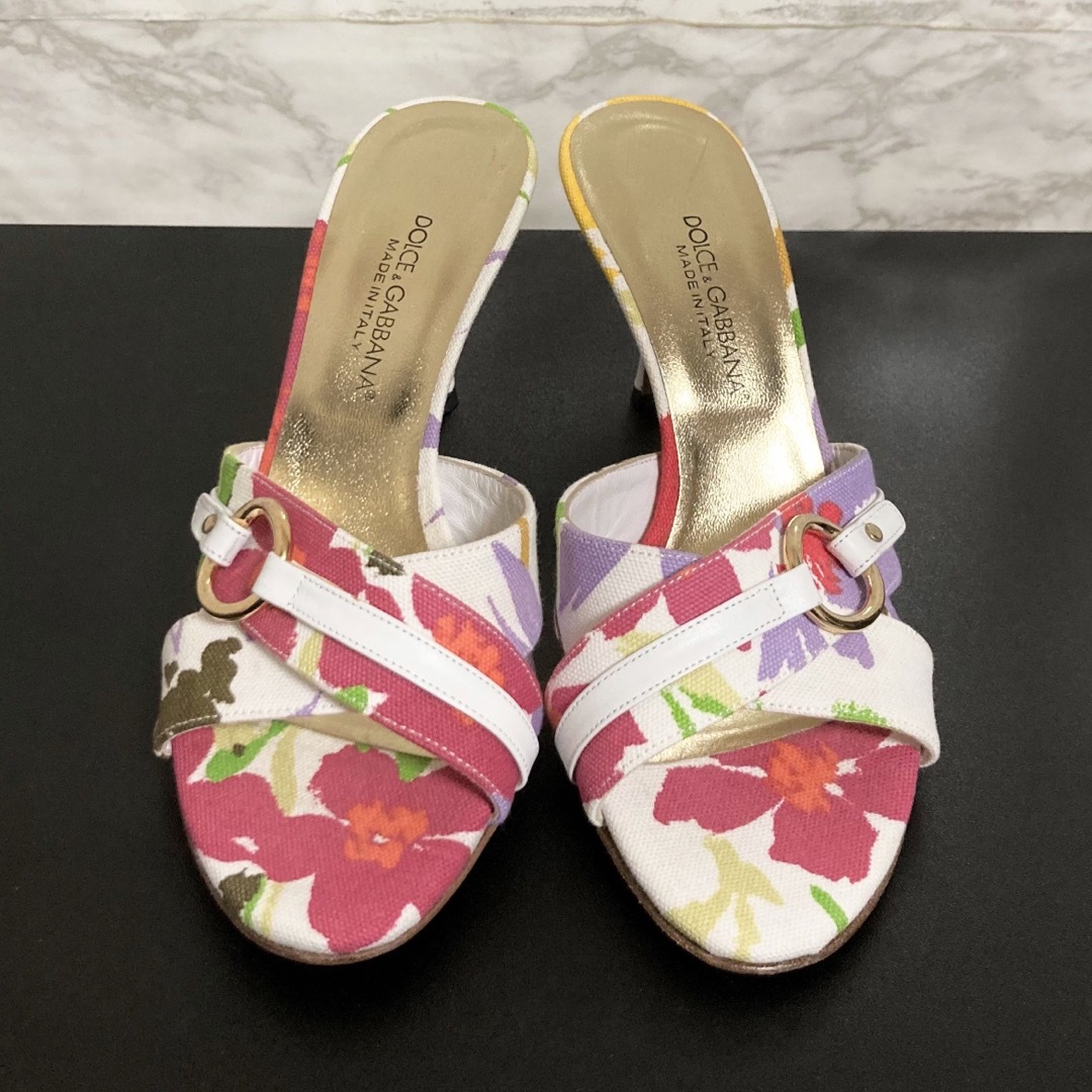 DOLCE&GABBANA(ドルチェアンドガッバーナ)の【極美品 04SS】DOLCE&GABBANA イラスト花柄ミュール/サンダル レディースの靴/シューズ(ミュール)の商品写真