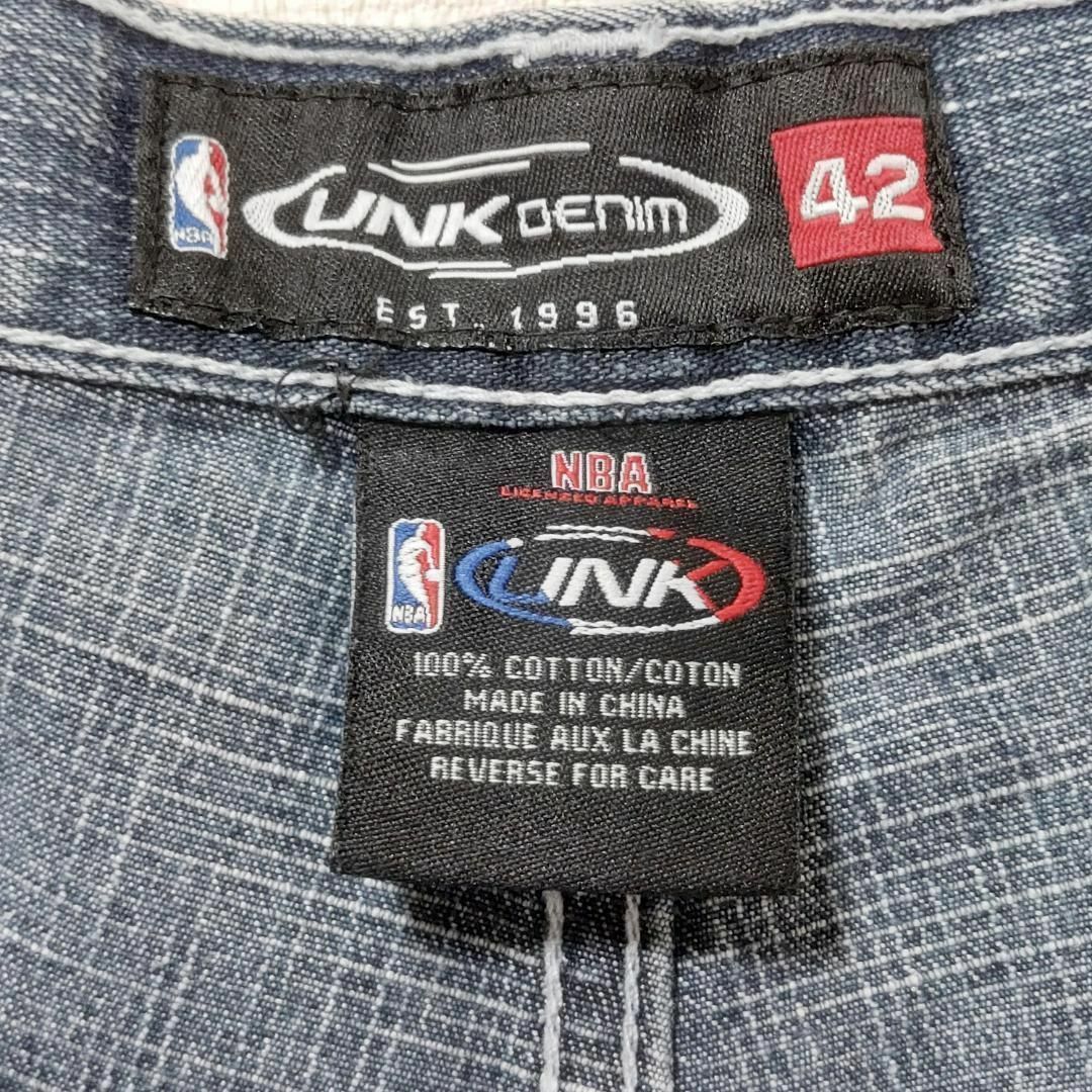 W42 00s UNK NBA キャバリアーズ 極太バギー刺繍デニム ボトム 青