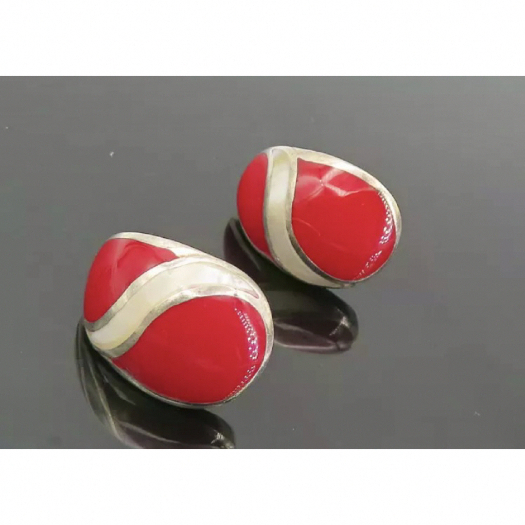 ヴィンテージ VTG シルバー925 エナメルと白蝶貝 ドロップピアス-