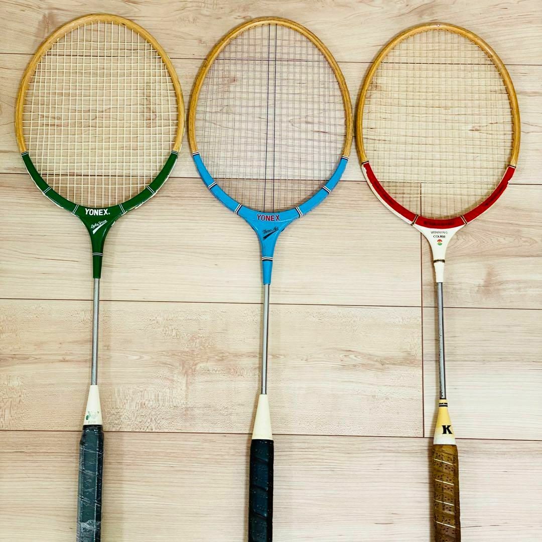 T-ポイント5倍 激レア バドミントン ビンテージ木製ラケット 3本セット