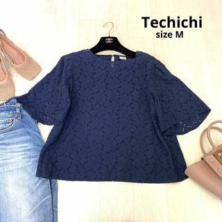 テチチ(Techichi)のTechichi テチチ　コットンブラウス　レースブラウス　ネイビー　Mサイズ(Tシャツ(半袖/袖なし))