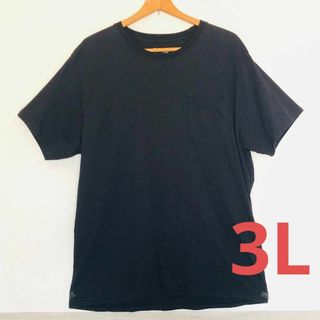 【back point】綿100％　ポケット付き 無地Tシャツ　ブラック　３L(Tシャツ/カットソー(半袖/袖なし))