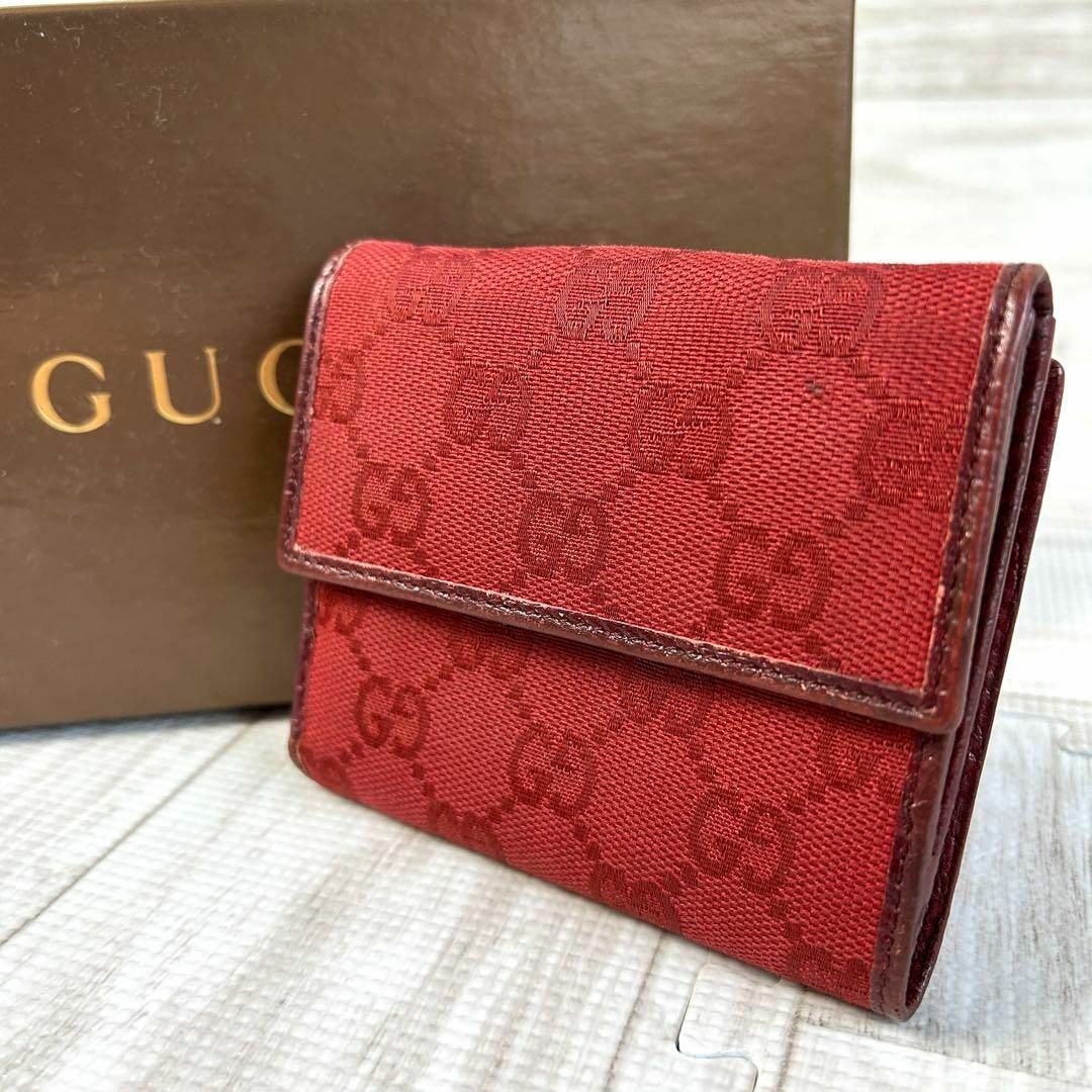 ✨美品✨ GUCCI レザー 三つ折り財布 ホースビット ブラウン-