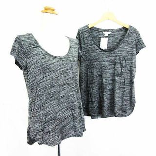 エイチアンドエム(H&M)のH&M Tシャツ 半袖 ラウンドネック とろみ 総柄 レーヨン S 黒×グレー(Tシャツ(半袖/袖なし))