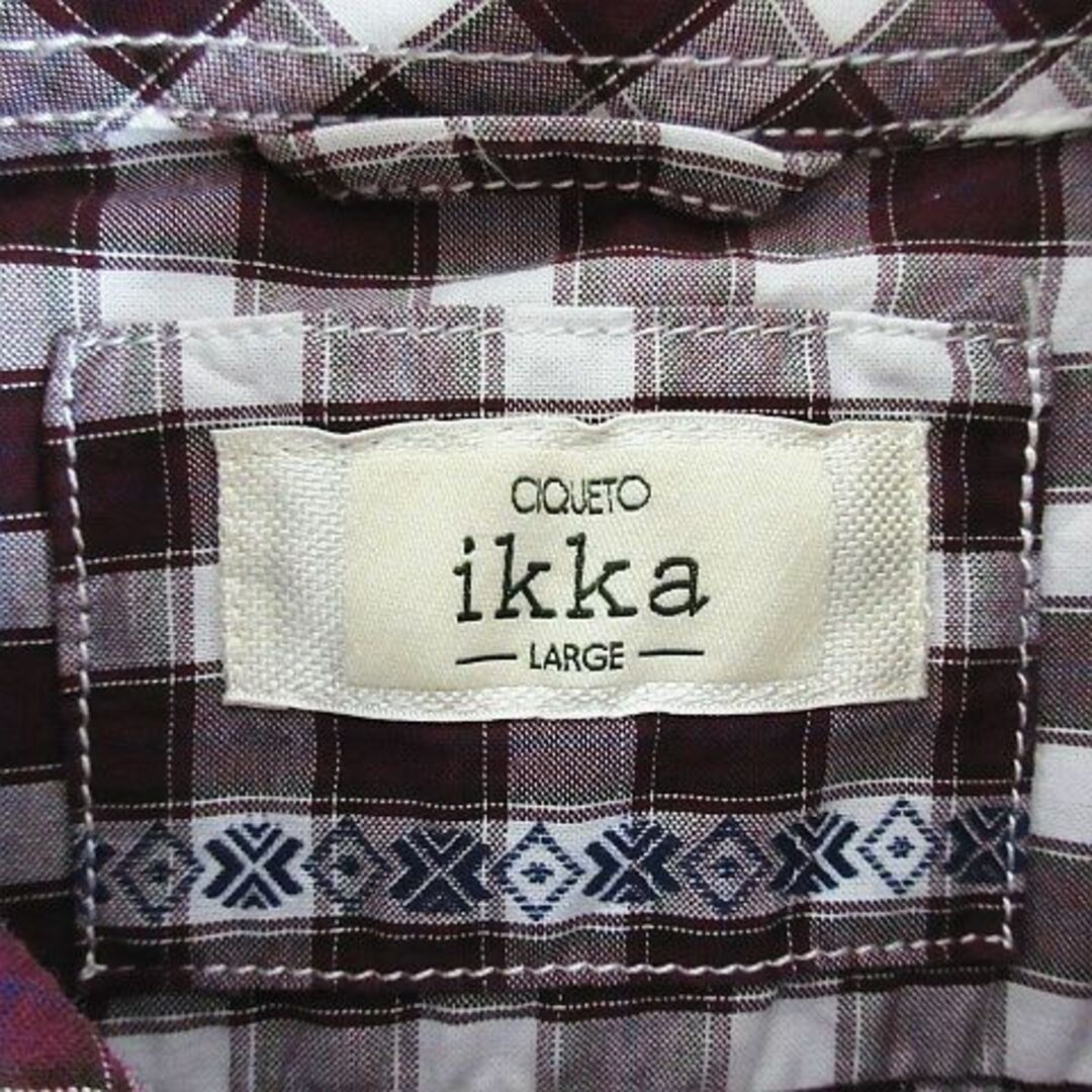 ikka(イッカ)のイッカ シャツ 長袖 チェック 胸ポケット コットン L ワインレッド×ホワイト メンズのトップス(シャツ)の商品写真