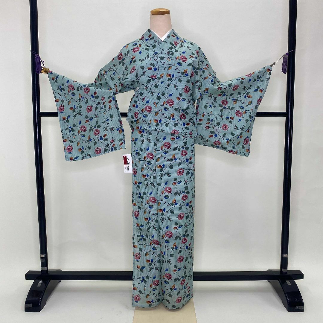 夏小紋 絽 夏用 小紋 ポリエステル 緑 花柄 新品 Lサイズ p-2の通販 by ...