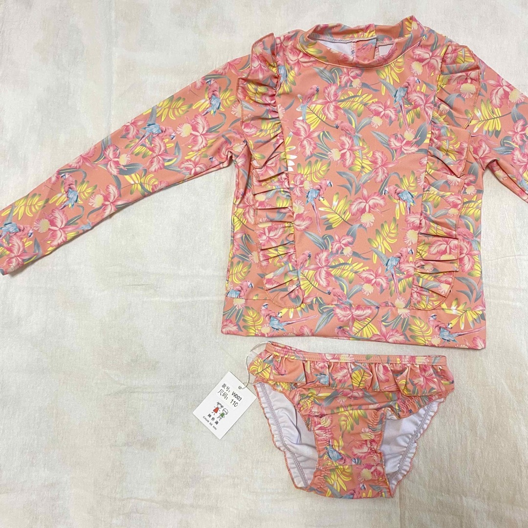 新品 女の子 ラッシュガード 120 ピンク 長袖 子供 用 レトロ 花柄 水着 キッズ/ベビー/マタニティのキッズ服女の子用(90cm~)(水着)の商品写真