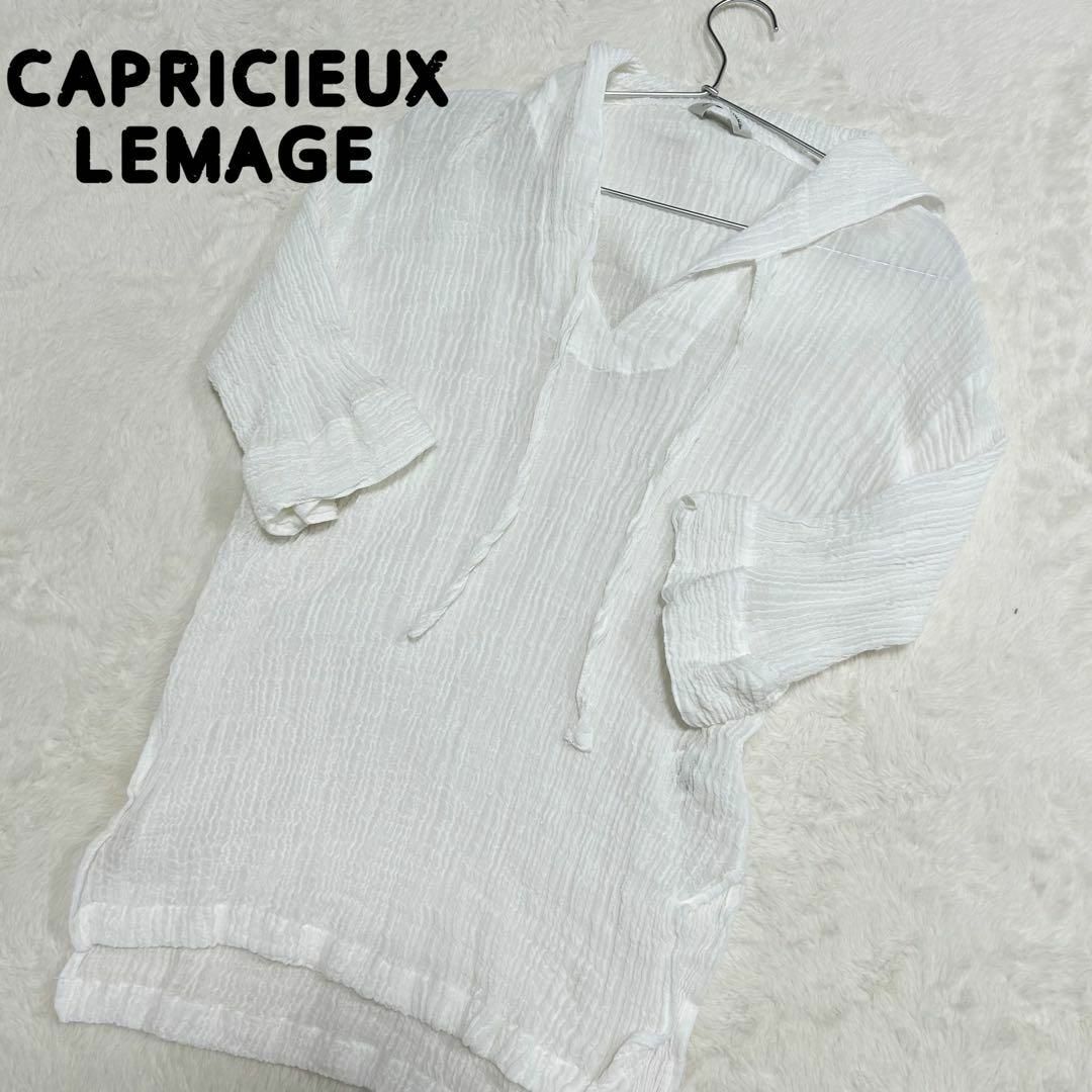 CAPRICIEUX LE'MAGE(カプリシューレマージュ)のCAPRICIEUX LEMAGE フード付きトップス　麻素材　Mサイズ レディースのトップス(カットソー(半袖/袖なし))の商品写真