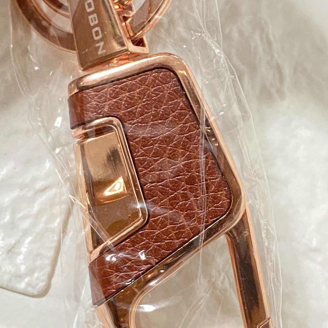 JOBON ピンクゴールド 革 レザー カラビナ キーホルダー ダブルリング メンズのファッション小物(キーホルダー)の商品写真