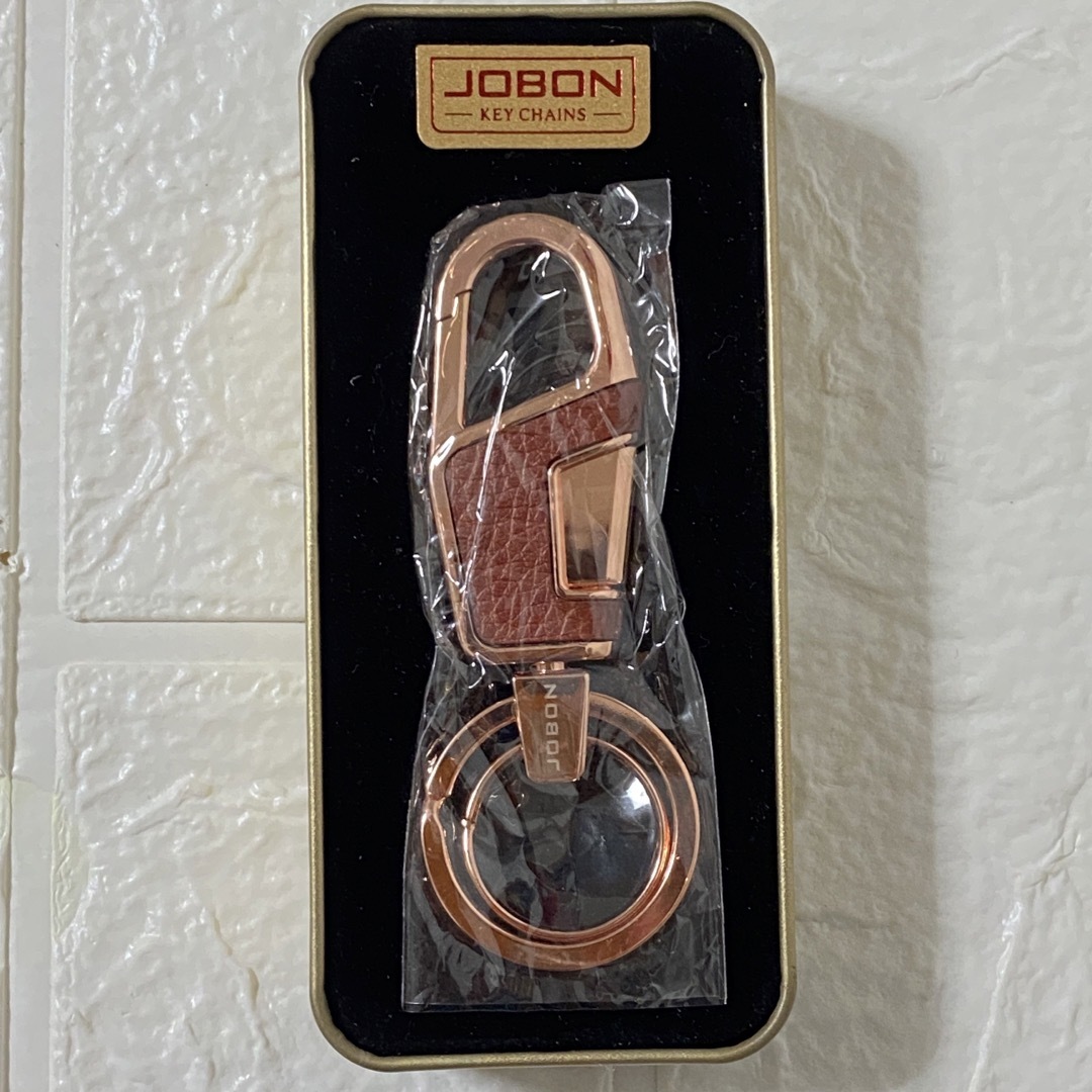 JOBON ピンクゴールド 革 レザー カラビナ キーホルダー ダブルリング メンズのファッション小物(キーホルダー)の商品写真