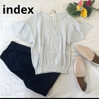 インデックス(INDEX)の美品　index 袖フレア　上品ラメ　半袖ニット　M(カットソー(半袖/袖なし))