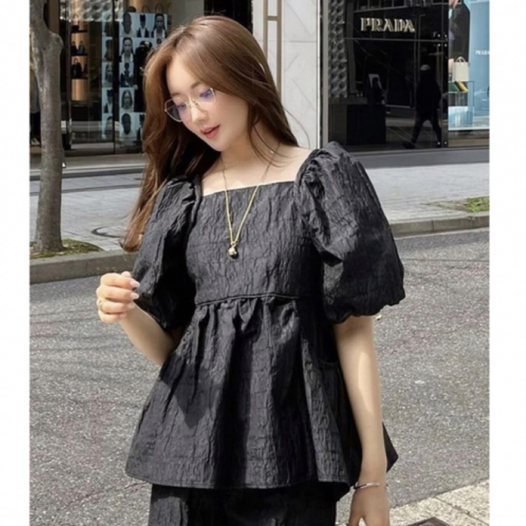 シャツ/ブラウス(長袖/七分)HYEONヘヨンIsabelle blouse / BLACK