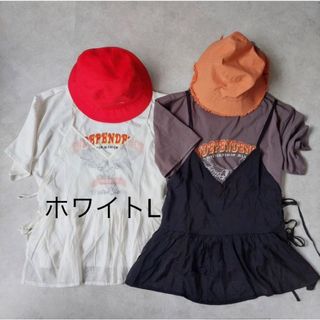 シマムラ(しまむら)のしまむら　フラッシュブルー　プリントTシャツ＋シアーキャミ(Tシャツ(半袖/袖なし))