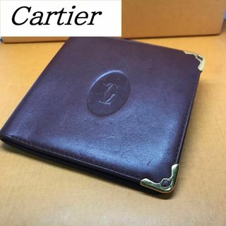 カルティエ(Cartier)の★ Cartier カルティエ★ カードケース　折り財布　　ボルドー色(名刺入れ/定期入れ)