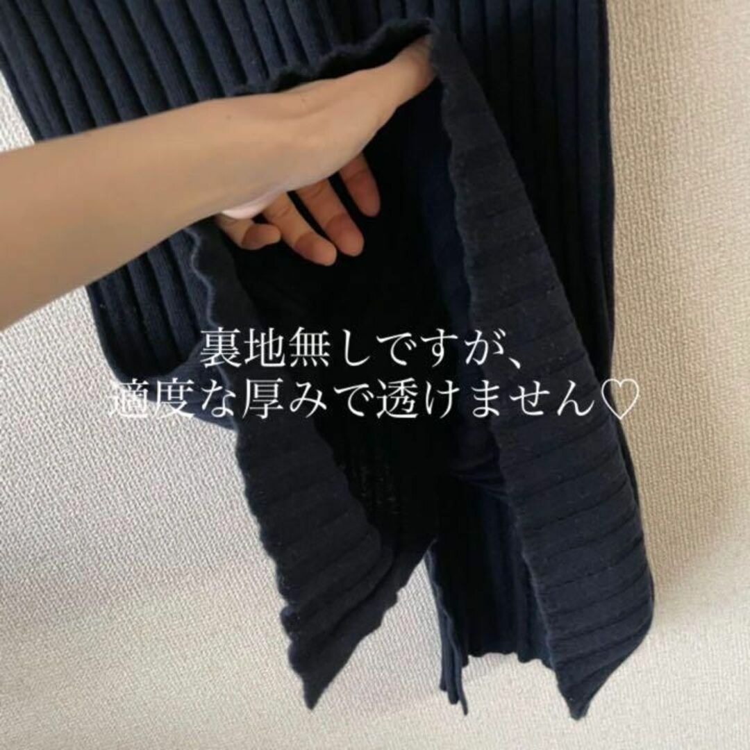 Oggiコラボアイテム*撥水/毛玉防止リブVネックニットワンピース ネイビー 5