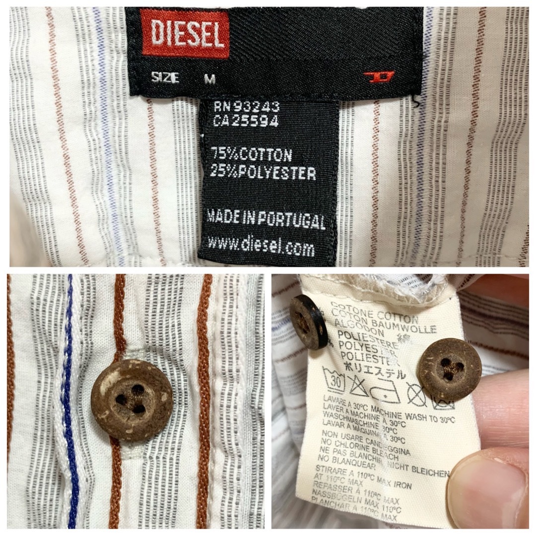 DIESEL(ディーゼル)のDIESEL 半袖シャツ メンズM 白 グレー ストライプ メンズのトップス(シャツ)の商品写真