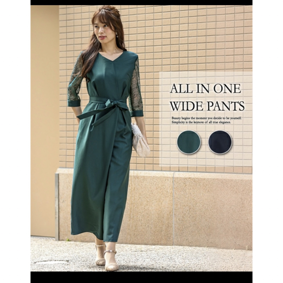 グリーン　オールインワン　ドレス レディースのフォーマル/ドレス(ロングドレス)の商品写真