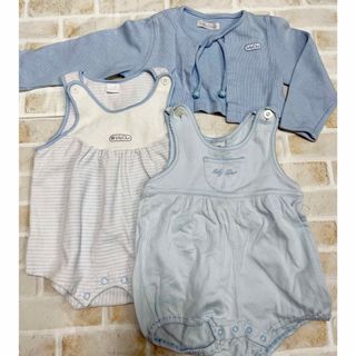 新品babyDiorシルク100%ストライプ柄リボン付きロンパース80cmグレー