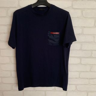 プラダ(PRADA)の美品　プラダ  Tシャツ　ネイビー　S クルーネック(Tシャツ/カットソー(半袖/袖なし))