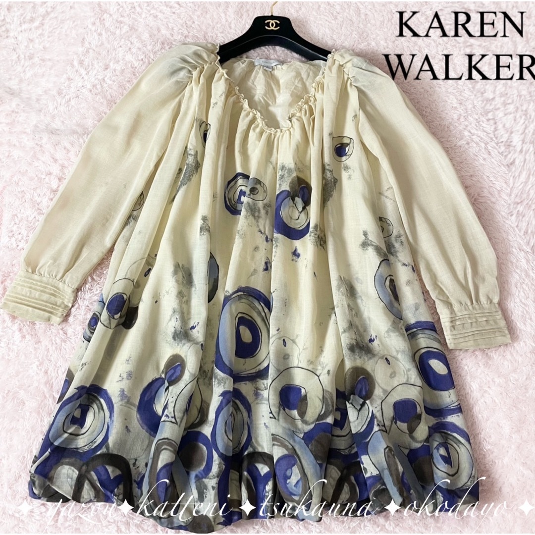 KAREN WALKER(カレンウォーカー)のカレンウォーカー 花柄 総柄 フラワー チュニックワンピース ボリューム裾 レディースのワンピース(ひざ丈ワンピース)の商品写真