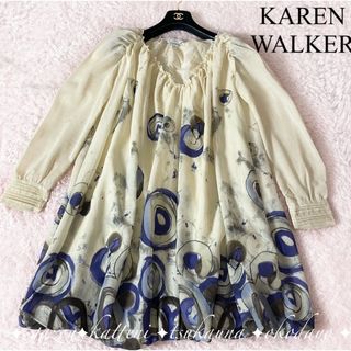 カレンウォーカー(KAREN WALKER)のカレンウォーカー 花柄 総柄 フラワー チュニックワンピース ボリューム裾(ひざ丈ワンピース)