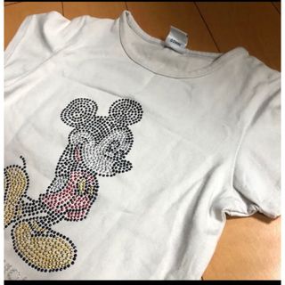 ディズニー(Disney)のミッキーラインストーン×ラメオフホワイトT(Tシャツ(半袖/袖なし))