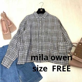 ミラオーウェン(Mila Owen)のmila owen リネンチェックシャツ　ブラウス　size FREE(シャツ/ブラウス(長袖/七分))