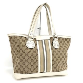 Gucci - GUCCI トートバッグ レザー GGキャンバス ベージュ ホワイトの