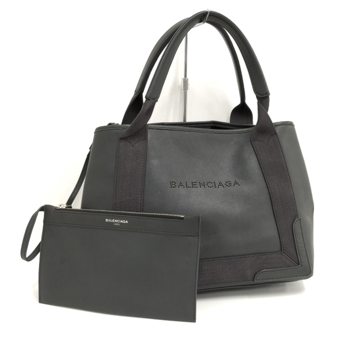 BALENCIAGA ネイビーカバス レザートート グレー S - トートバッグ