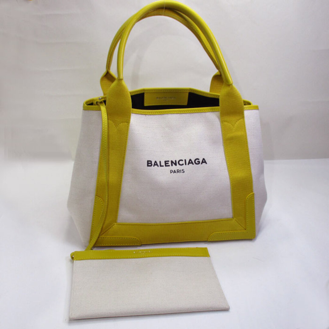 ナチュラルイエロー素材ラインBALENCIAGA ネイビー カバス Ｓ トートバッグ スモール ロゴ