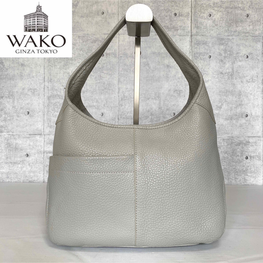 【未使用級】WAKO 銀座和光 シボ革 タッセル 黒 ゴールド金具 ハンドバッグ