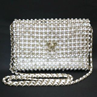 シャネル(CHANEL)のシャネル イヴニング バッグ パール チェーン ショルダーバッグ 斜め掛け コスチューム パール ストラス ビジュー レザー シルバー ホワイト ゴールド 金 ゴールド金具 AS2813 CHANEL（未使用　展示品）(ショルダーバッグ)