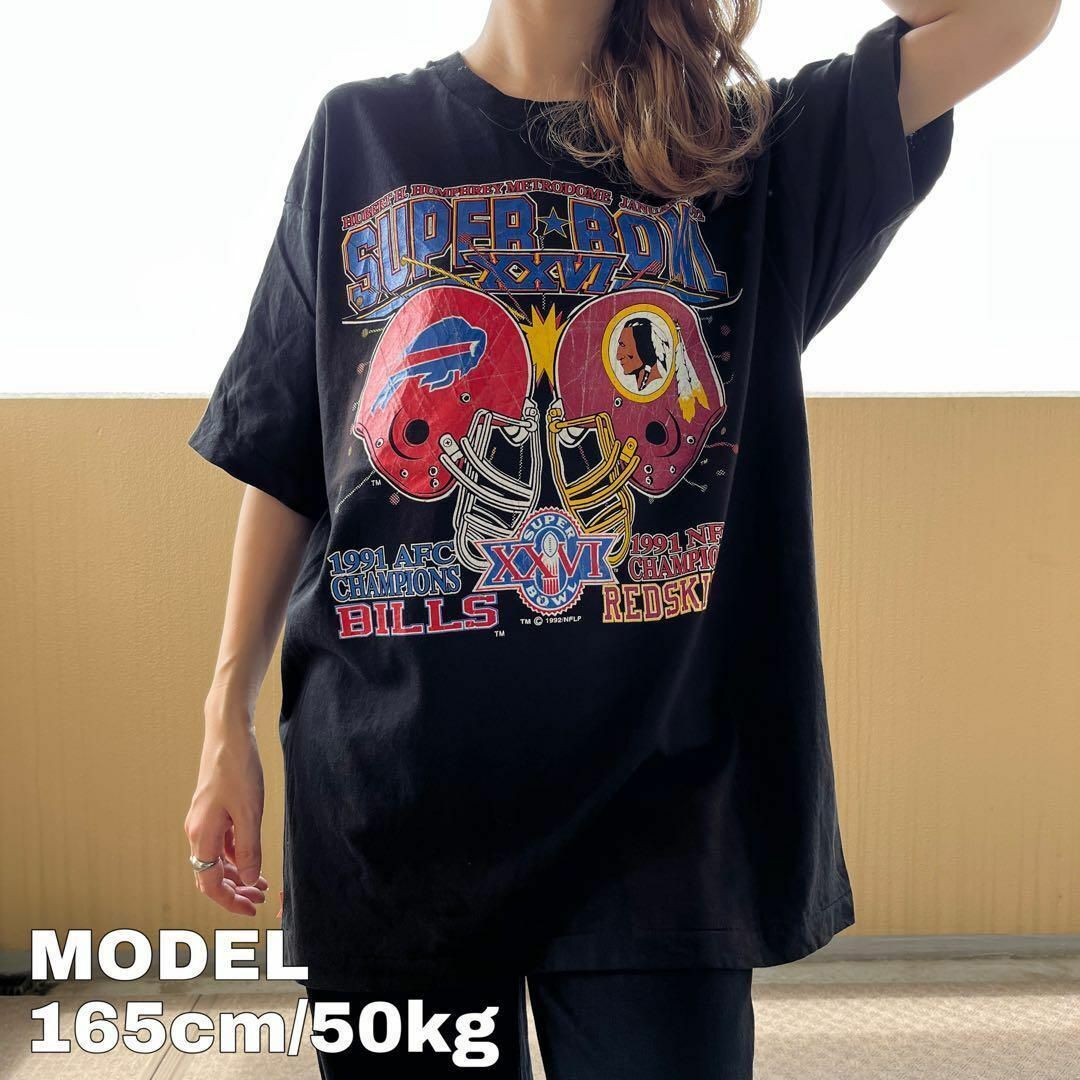 90s USA製 フルーツオブザルーム スーパーボウル プリントTシャツ XL黒