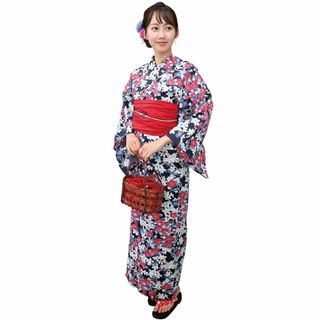 【色: 枝付き小桜】ニシキ 浴衣 ２点セット 浴衣+作り帯 レディース 大人用 (その他)