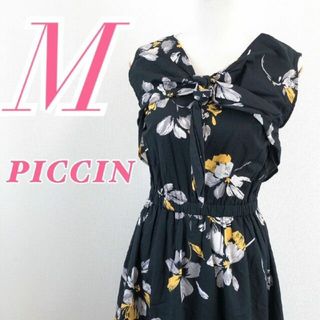 ピッチン(PICCIN)のPICCIN ピッチン M 袖なしワンピース 花柄 ひざ丈 ブラック 春夏 黒(ひざ丈ワンピース)