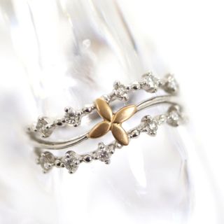 【Jewelry】K18YG×K18WG メレダイヤモンド デザインリング D.0.19ct 3.8g/hm08568ko(リング(指輪))