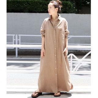 プラージュ(Plage)のPlage  Linen シャツワンピース　ブラウン　38(ロングワンピース/マキシワンピース)