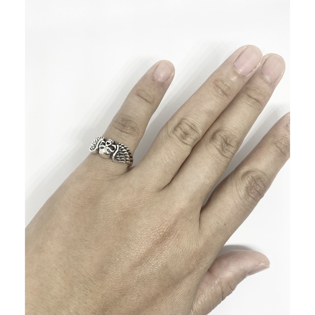 スカル　スターリングシルバー925リング　ウィング　銀指輪ドクロ　US6 11号 メンズのアクセサリー(リング(指輪))の商品写真