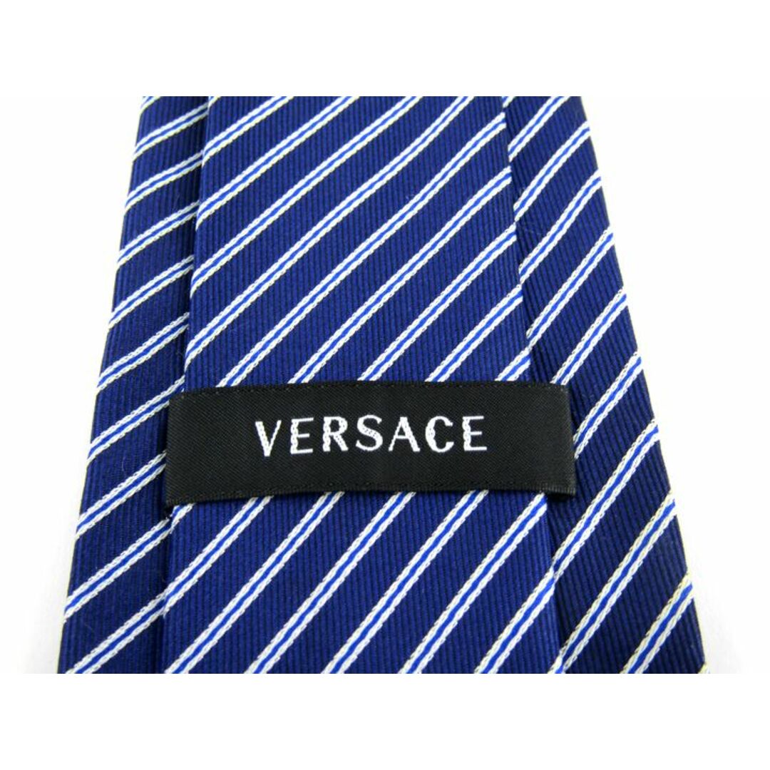 VERSACE(ヴェルサーチ)のヴェルサーチ ブランドネクタイ ストライプ柄 メドゥーサ柄 シルク イタリア製 メンズ ネイビー VERSACE メンズのファッション小物(ネクタイ)の商品写真