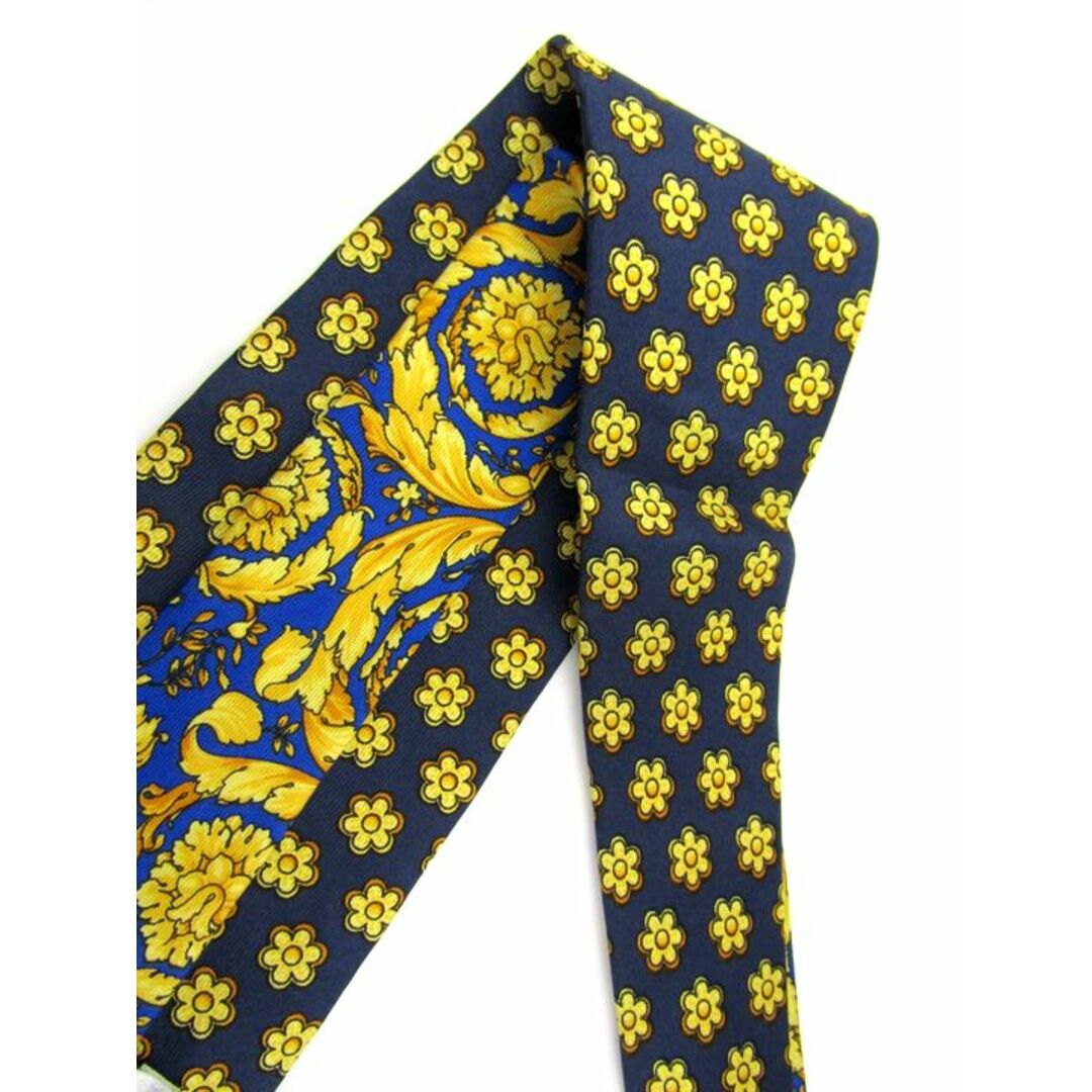 ジャンニ・ヴェルサーチ ブランドネクタイ パネル柄 植物柄 シルク イタリア製 未使用品 メンズ ブルー Gianni Versace