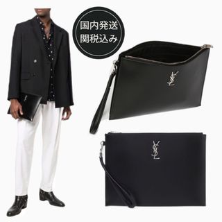 極美品 サンローラン YSL リヴゴーシュ 581369 セカンドバッグ クラッチ 書類 ポーチ 通勤 ビジネス トート レザー メンズ TET 0820-T48