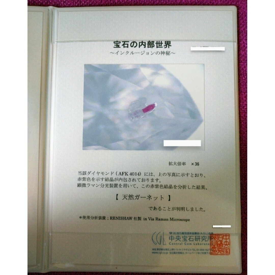 希少!! ガーネット イン  ダイヤモンド ルース 中央宝石研究所 鑑別書 付き