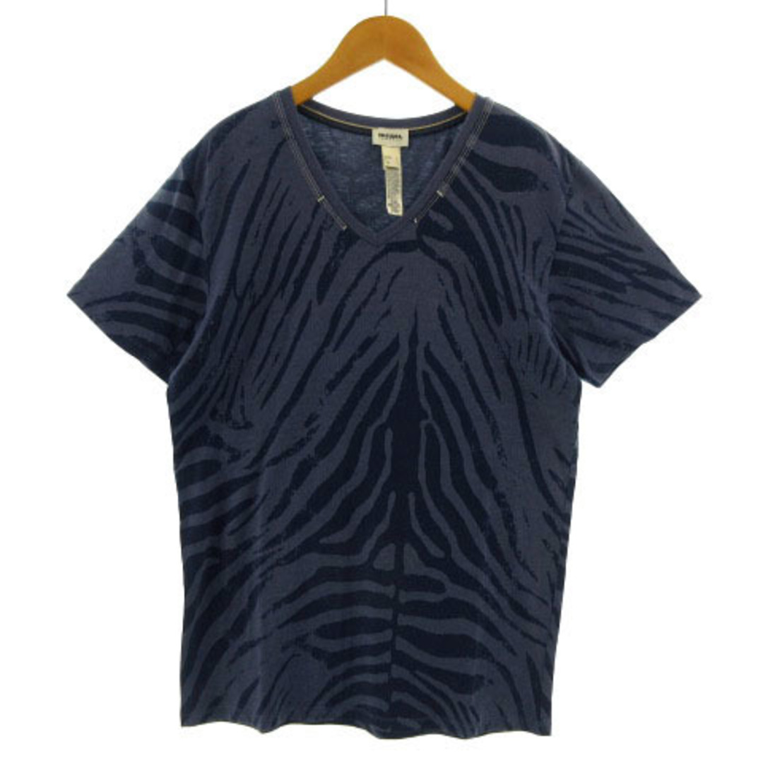 DIESEL(ディーゼル)のディーゼル DIESEL Tシャツ Vネック ゼブラ柄 コットン混 青 紺 L メンズのトップス(Tシャツ/カットソー(半袖/袖なし))の商品写真