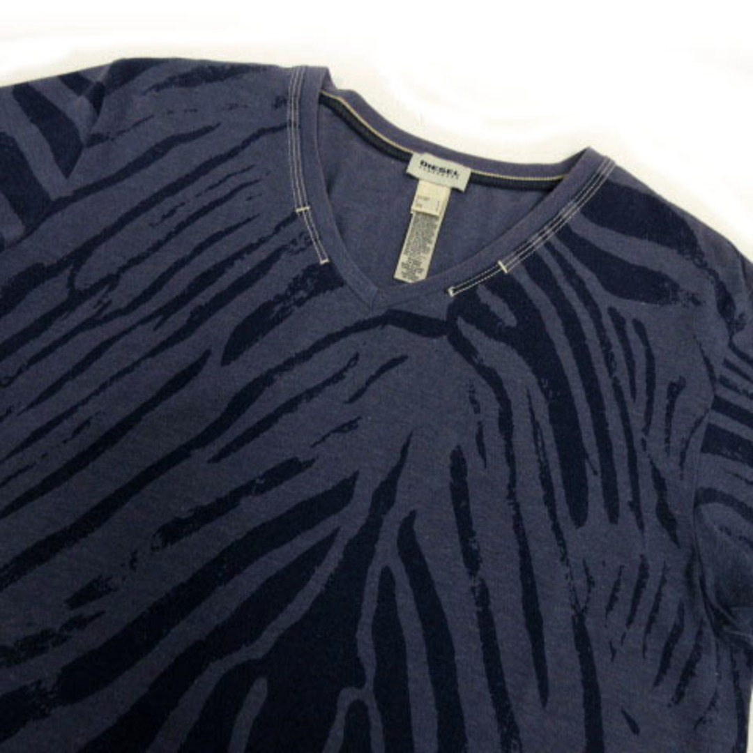 DIESEL(ディーゼル)のディーゼル DIESEL Tシャツ Vネック ゼブラ柄 コットン混 青 紺 L メンズのトップス(Tシャツ/カットソー(半袖/袖なし))の商品写真