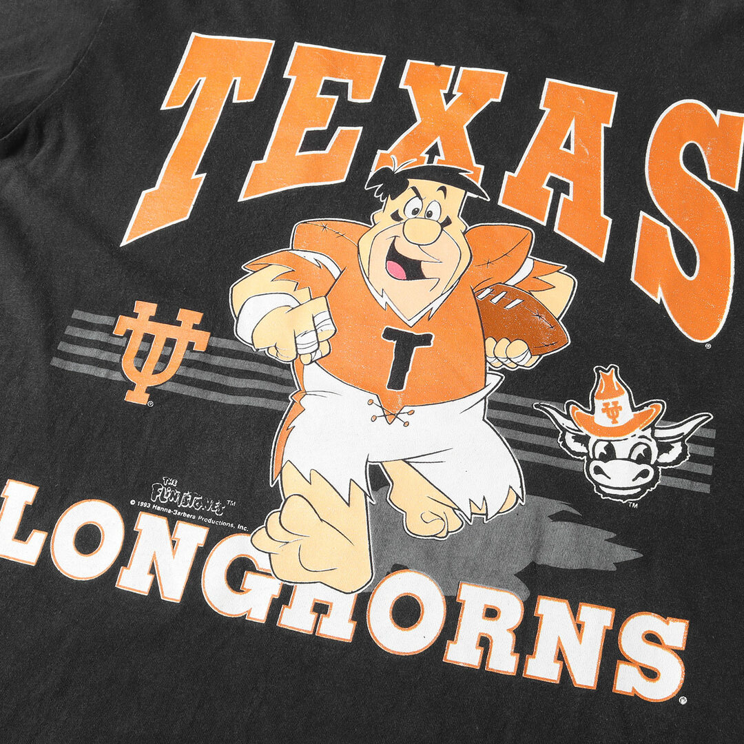 90s - 00s ヴィンテージ Vintage / Used Tシャツ サイズ:XL 90s The Flintstones TEXAS LONGHORNS キャラクター クルーネック Tシャツ 90年代 USA製 DELTA デルタ 原始家族フリントストーン ブラック 黒 トップス カットソー 半袖 【メンズ】 3