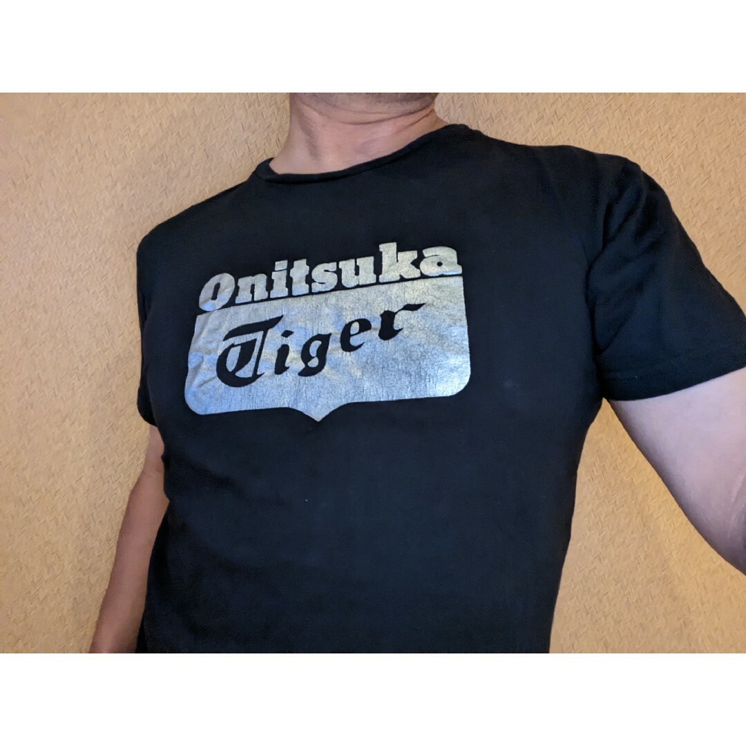 オニツカタイガーヴィンテージシルバーデカロゴプリントTシャツ